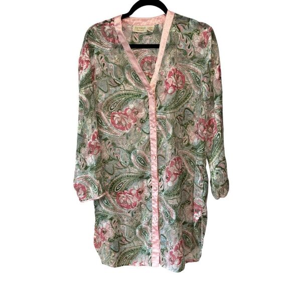 Victoria’s Secret Gold Label Vintage Sheer Pink Green Floral Nightgown - Picture 1 of 6